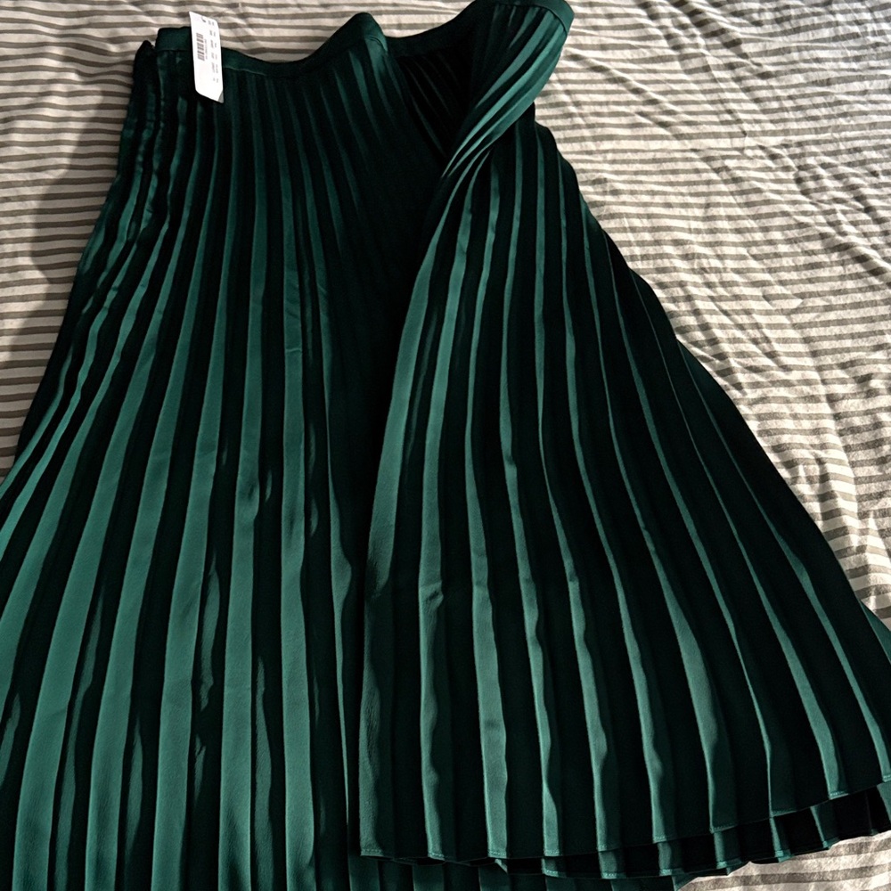J. Crew Dark Green A-Line Pleated Skirt